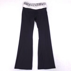Lululemon Yoga Pants Women 8 Flare Leg Black White Contrast Waistband Athleisure